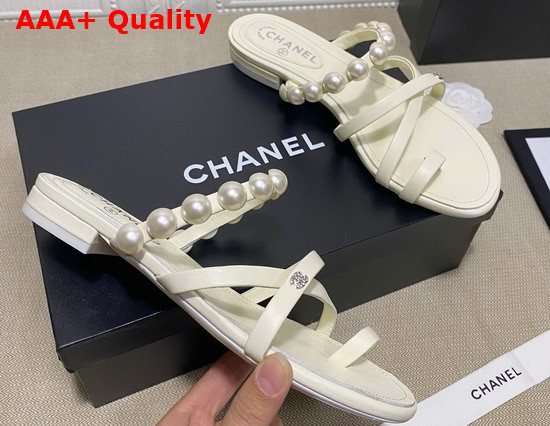 Chanel Mules with Pearls White Leather G37274 Replica