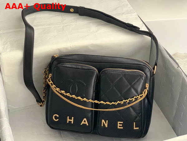 Chanel Multi Pocket Shoulder Bag in Black Lambskin Replica