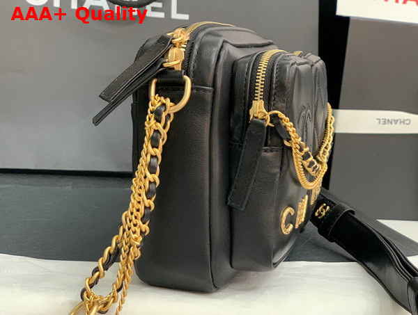 Chanel Multi Pocket Shoulder Bag in Black Lambskin Replica