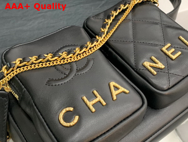 Chanel Multi Pocket Shoulder Bag in Black Lambskin Replica