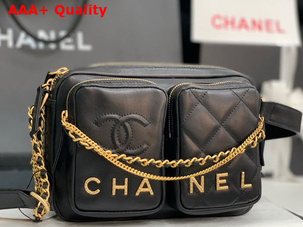 Chanel Multi Pocket Shoulder Bag in Black Lambskin Replica