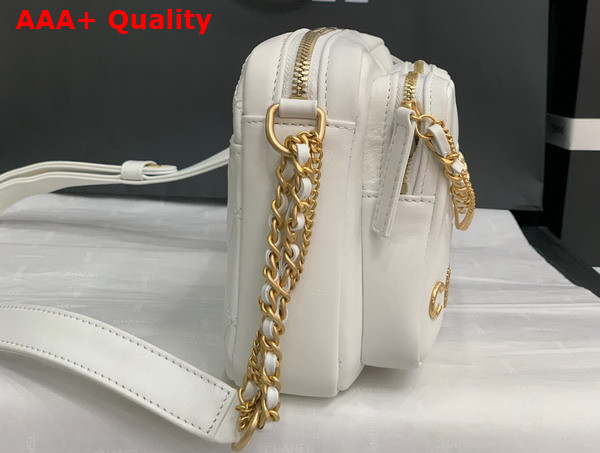 Chanel Multi Pocket Shoulder Bag in White Lambskin Replica