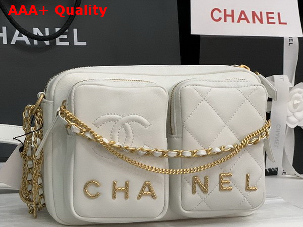 Chanel Multi Pocket Shoulder Bag in White Lambskin Replica