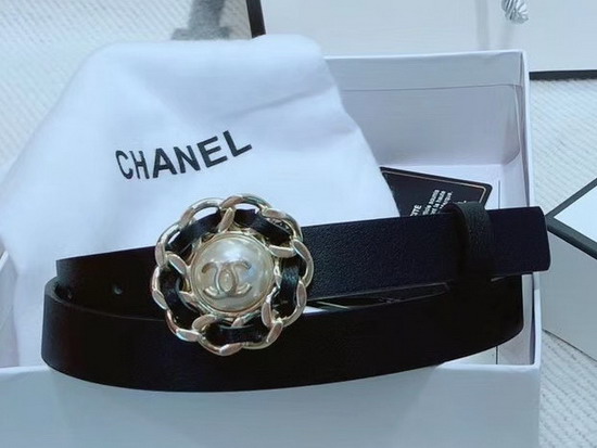 Chanel Narrow Belt in Black Calfskin with Chain Flower Buckle