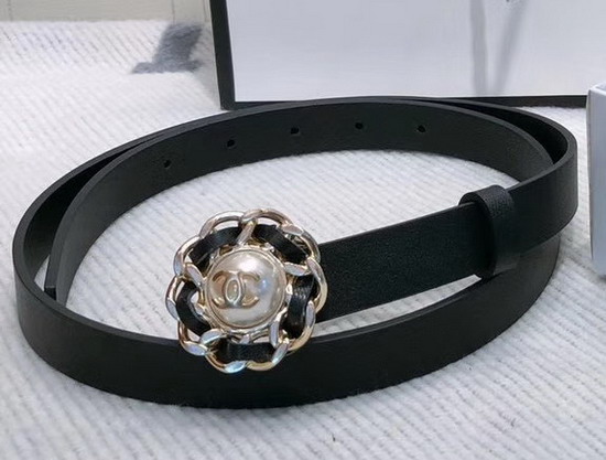 Chanel Narrow Belt in Black Calfskin with Chain Flower Buckle