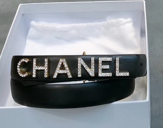 Chanel Narrow Belt in Black Calfskin with Chanel Lettering Buckle