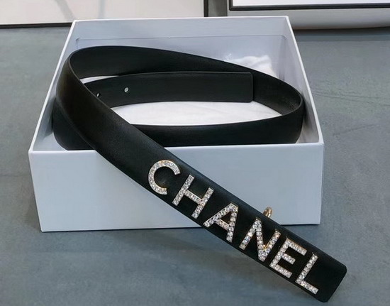 Chanel Narrow Belt in Black Calfskin with Chanel Lettering Buckle