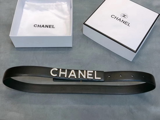 Chanel Narrow Belt in Black Calfskin with Chanel Lettering Buckle