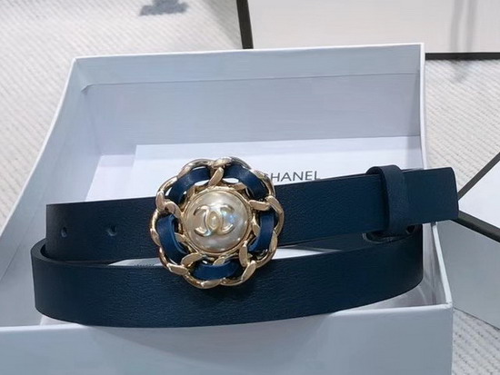 Chanel Narrow Belt in Blue Calfskin with Chain Flower Buckle