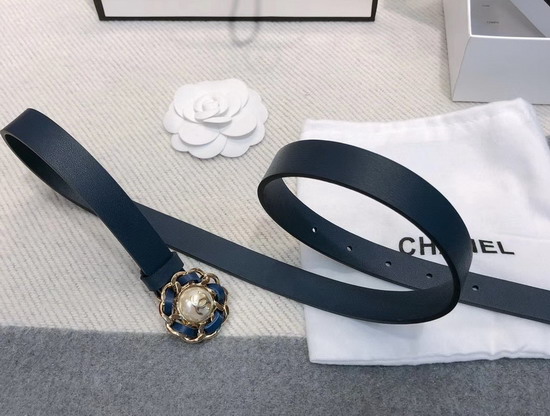 Chanel Narrow Belt in Blue Calfskin with Chain Flower Buckle