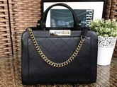 Chanel New Shopping Bag in Black Grained Calfskin with Gold Tone Metal For Sale