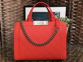 Chanel New Shopping Bag in Orange Grained Calfskin with Gold Tone Metal For Sale