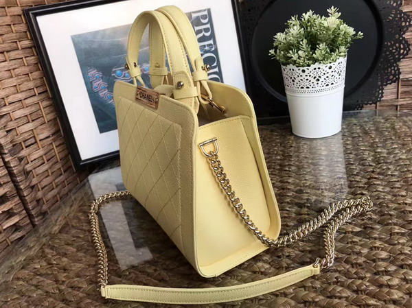 Chanel New Shopping Bag in Yellow Grained Calfskin with Gold Tone Metal For Sale