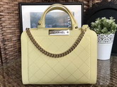 Chanel New Shopping Bag in Yellow Grained Calfskin with Gold Tone Metal For Sale