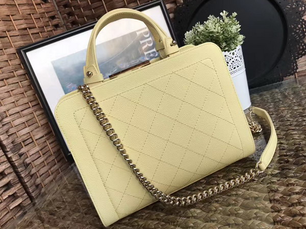 Chanel New Shopping Bag in Yellow Grained Calfskin with Gold Tone Metal For Sale