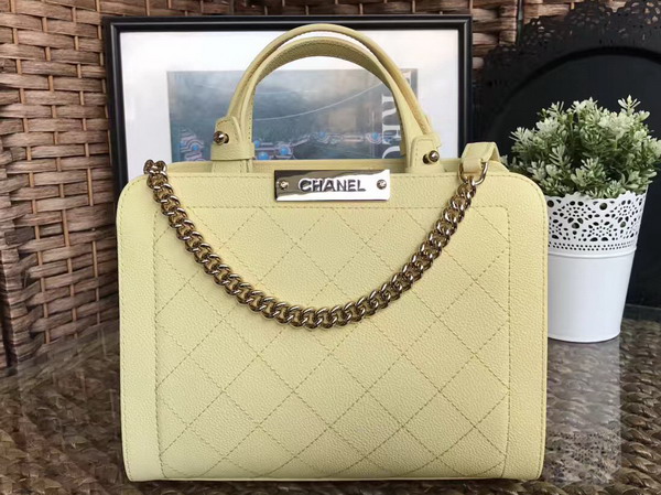 Chanel New Shopping Bag in Yellow Grained Calfskin with Gold Tone Metal For Sale