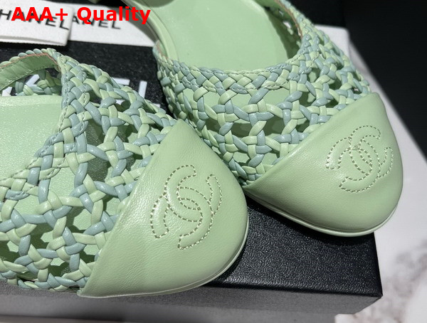 Chanel Open Shoes Braided Lambskin Braided Fabric Light Green and Turquoise Ref G38764 Replica