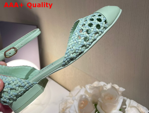 Chanel Open Shoes Braided Lambskin Braided Fabric Light Green and Turquoise Ref G38764 Replica