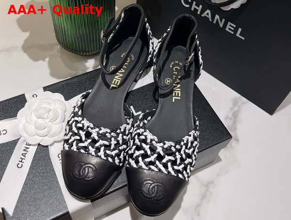 Chanel Open Shoes Braided Lambskin Braided Fabric White and Black Ref G38764 Replica