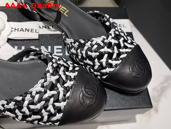 Chanel Open Shoes Braided Lambskin Braided Fabric White and Black Ref G38764 Replica