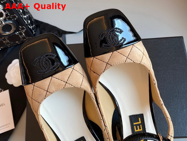 Chanel Open Shoes in Beige Suede and Black Patent Leather Replica