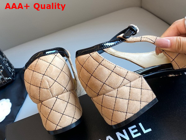 Chanel Open Shoes in Beige Suede and Black Patent Leather Replica