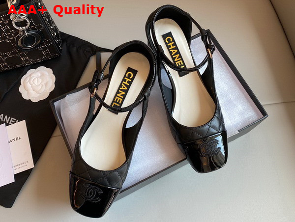 Chanel Open Shoes in Black Quilted Lambskin and Patent Leather Replica