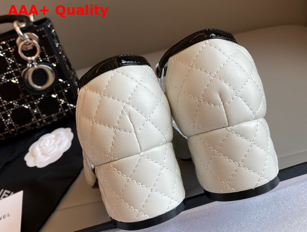 Chanel Open Shoes in White Quilted Lambskin and Black Patent Leather Replica