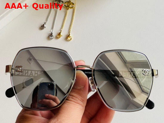 Chanel Oval Frame Sunglasses with Chain Blue Replica