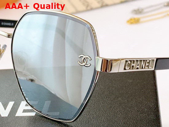 Chanel Oval Frame Sunglasses with Chain Blue Replica