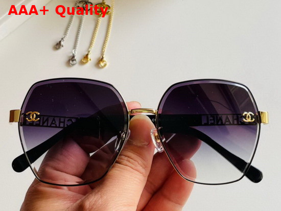 Chanel Oval Frame Sunglasses with Chain Blue Replica