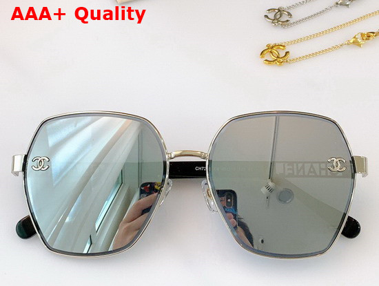 Chanel Oval Frame Sunglasses with Chain Blue Replica