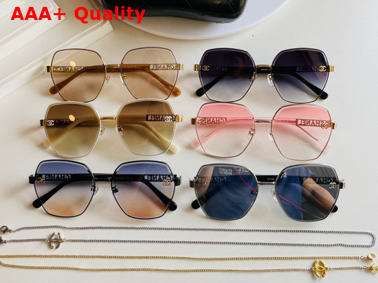 Chanel Oval Frame Sunglasses with Chain Blue Replica