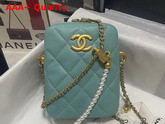 Chanel Phone Bag in Teal Grained Calfskin Replica