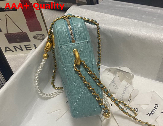 Chanel Phone Bag in Teal Grained Calfskin Replica