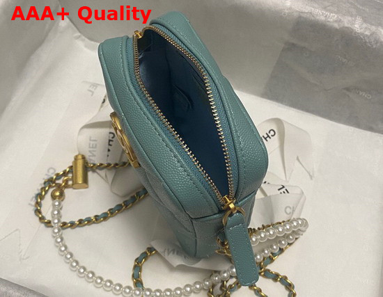 Chanel Phone Bag in Teal Grained Calfskin Replica