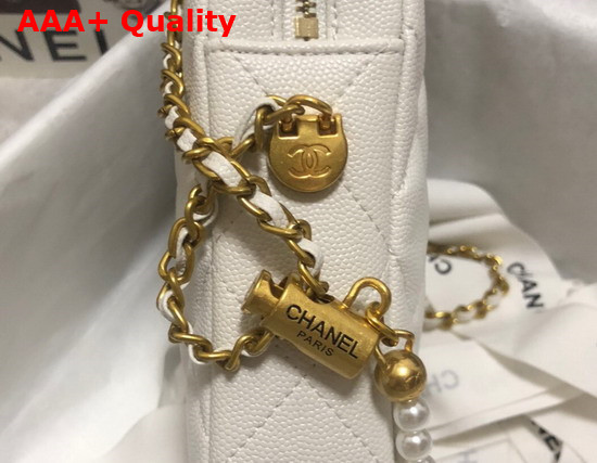 Chanel Phone Bag in White Grained Calfskin Replica