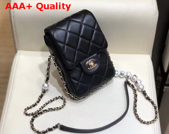 Chanel Phone Holder with Chain Black Replica