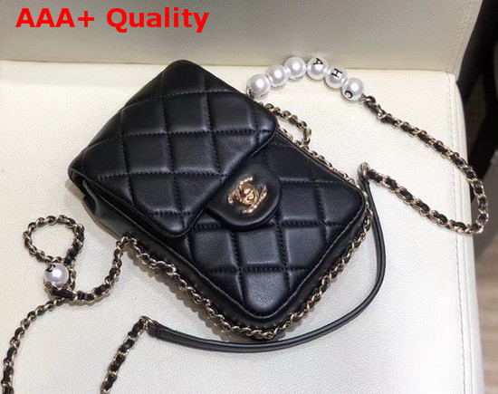 Chanel Phone Holder with Chain Black Replica