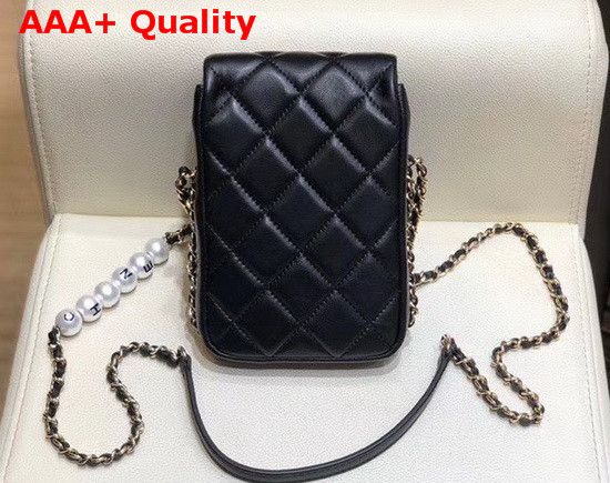 Chanel Phone Holder with Chain Black Replica