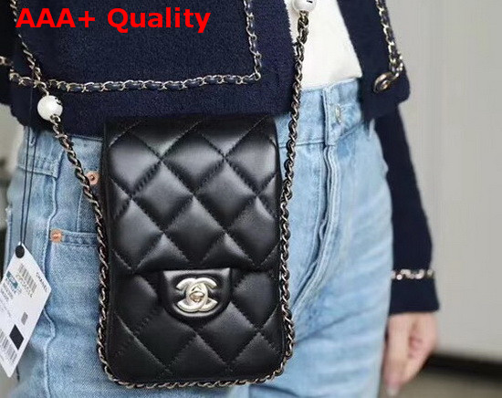 Chanel Phone Holder with Chain Black Replica