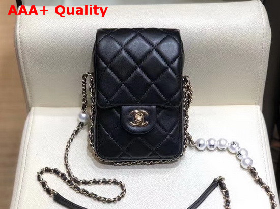 Chanel Phone Holder with Chain Black Replica