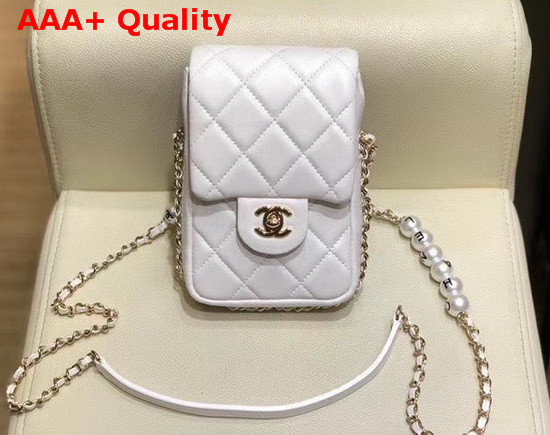 Chanel Phone Holder with Chain White Replica