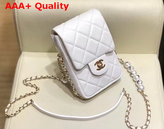 Chanel Phone Holder with Chain White Replica