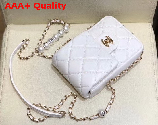 Chanel Phone Holder with Chain White Replica