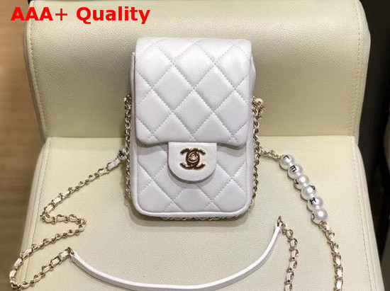 Chanel Phone Holder with Chain White Replica