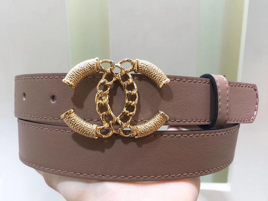 Chanel Pink Leather Belt with Gold CC Buckle