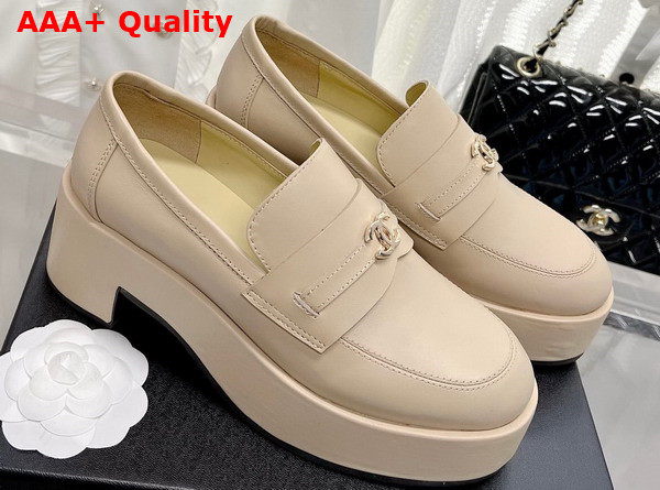 Chanel Platform Loafers in Beige Calfskin Replica