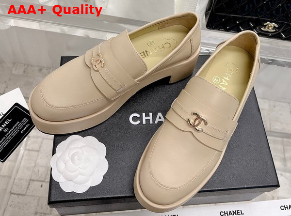 Chanel Platform Loafers in Beige Calfskin Replica