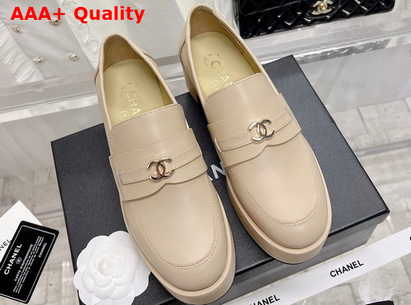 Chanel Platform Loafers in Beige Calfskin Replica